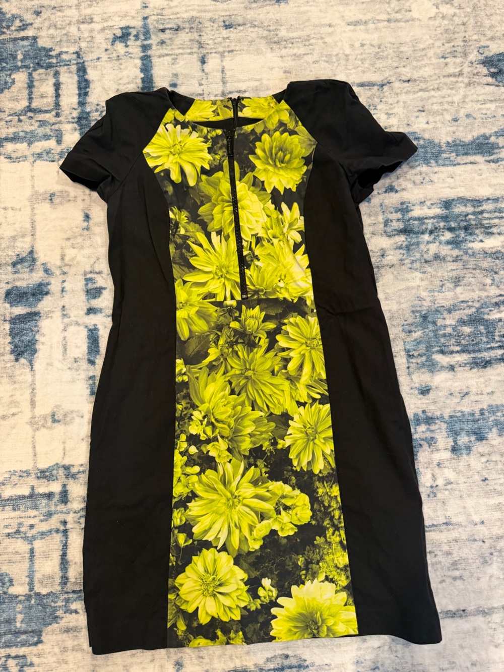 Michael Kors Black Midi Dress with Yellow Floral Center